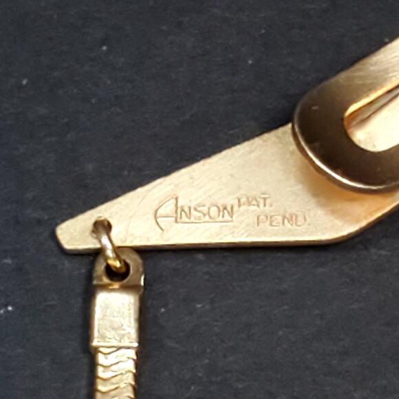 Anson L Monogram Initial Letter Snake Chain Vtg Folding Tie Bar Clip 3" - Picture 3 of 5